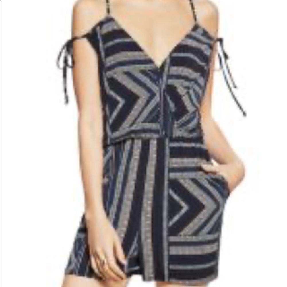 BCBGENERATION Geo-Stripe Cold-Shoulder Romper
